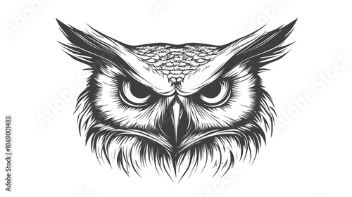 Detailed Black and White Owl Illustration 1.
