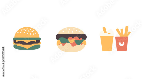 Fast Food Burger Sandwich Fries Meal.