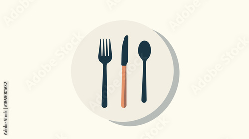 Fork Knife and Spoon on Plate.