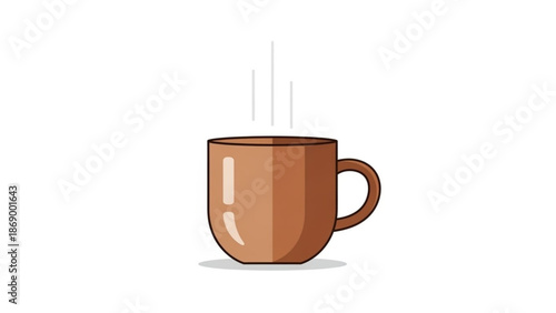 A steaming brown coffee mug on a plain white background with a subtle shadow underneath with brown mug and steaming mug and hot with drink