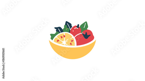 Fresh Fruit in Yellow Bowl Illustration.