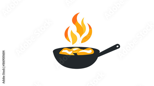 Frying Pan with Flames and Food 1.