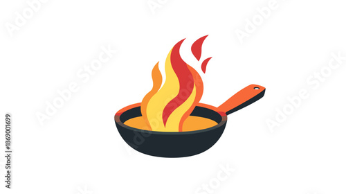 Frying Pan with Flames and Handle.