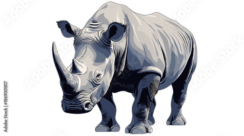 Gray Rhino Standing with Horn.