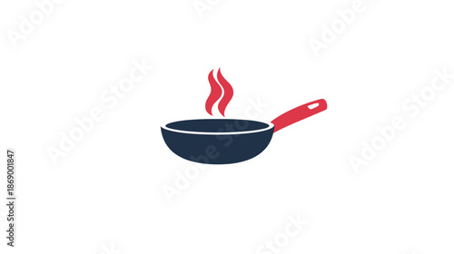 Hot Frying Pan with Red Handle.