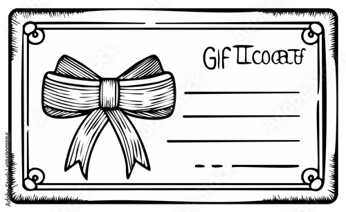 Black and white gift certificate with ribbon bow and decorative frame