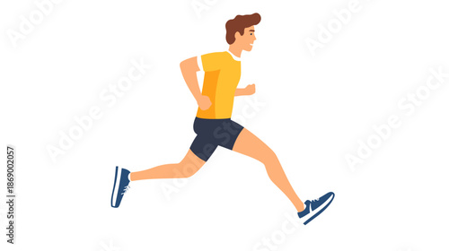 Man Running in Yellow Shirt and Shorts.