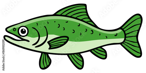 Cartoon Green Fish Illustration Isolated on White Background