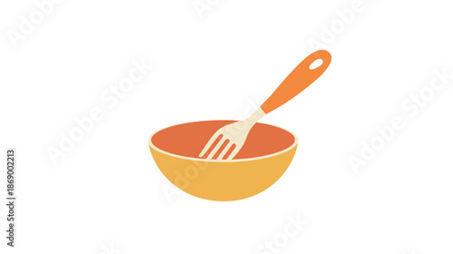 Orange Frying Pan with Spatula Inside.