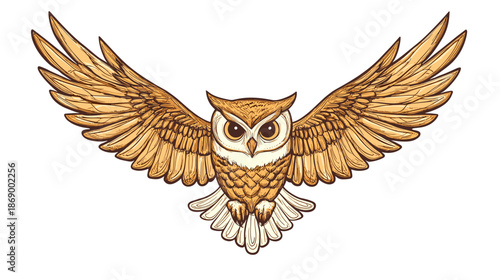 Owl in Flight with Outstretched Wings.