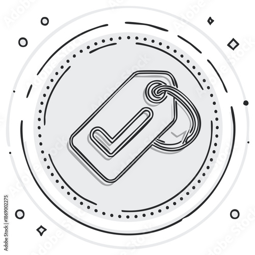 Simple outline graphic of a tag with a check mark indicating approval or success