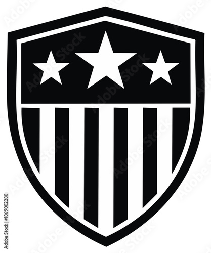 Black and White Graphic Shield with Stars and Stripes