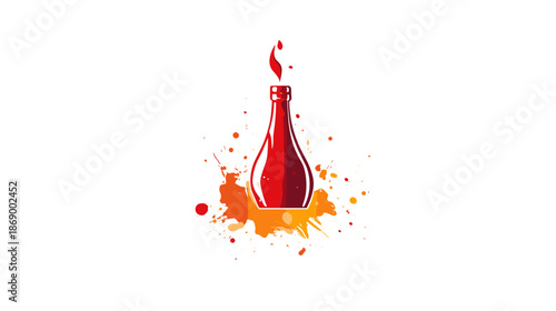 Red Hot Sauce Bottle with Flame.