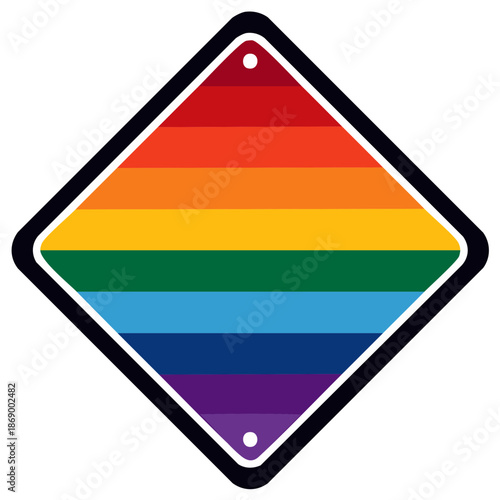 Rainbow Striped Sign in Diamond Shape Depicting LGBTQ Pride and Social Movement Support