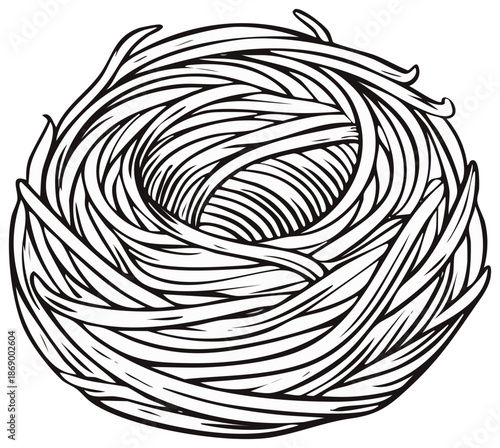 Circular graphic illustration of a pasta nest with an outline for recipe books or restaurant menus