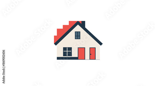 Simple House Icon with Red Roof.