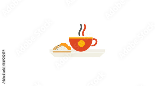 Steaming Coffee Cup and Cookie Illustration.