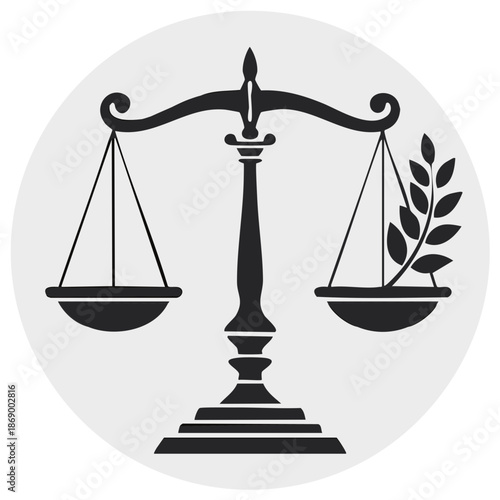 Scales of Justice with Olive Branch Illustration for Legal Profession and Symbolism