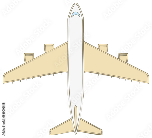 Commercial Airplane Flying Transport Outline Illustration, Aerial View