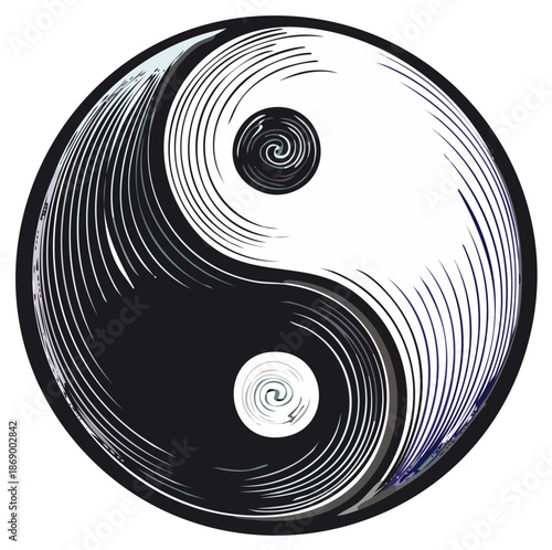 Intricate black and white Yin Yang symbol depicting cosmic balance duality and ancient philosophy