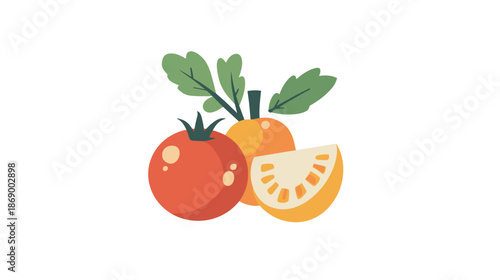 Tomato Orange Fruit Illustration Set.