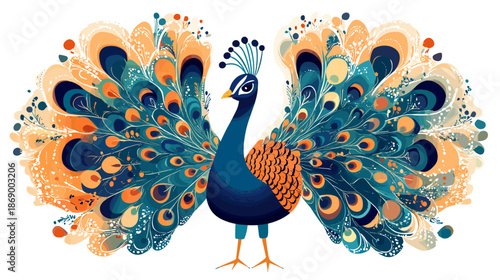 Vibrant Peacock with Open Tail Feathers.