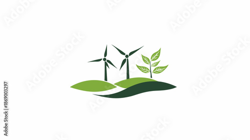 Wind Turbines and Green Leaves Illustration.