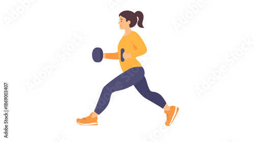 Woman Running with Dumbbell in Hand.