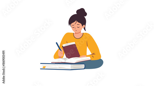 Woman Writing in Notebook with Pen.