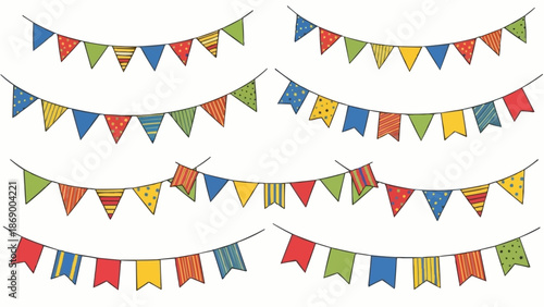 Colorful festive bunting flags for celebration and decoration.