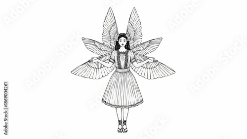 hand drawn vector illustration of an angel