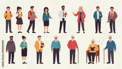 Diverse Group of People Standing Together in a Line.