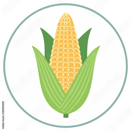 Corn in Husk with Leaves Inside a Circle Illustration
