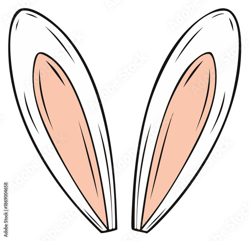 Cartoon Style Pair of Bunny Ears with Pink Inner Lining and Black Outline