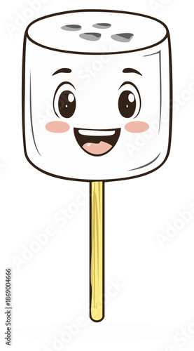 Happy Marshmallow Character on a Stick with Smiling Face