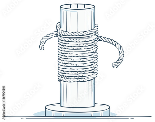 Marine mooring post with rope detailed illustration nautical concept