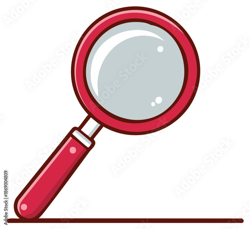 Red magnifying glass, illustration, search and explore concept, looking for information