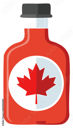 A red bottle of Canadian maple syrup with a leaf symbol vector illustration