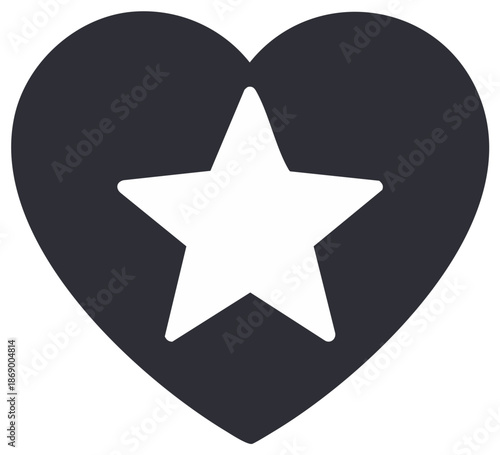 Dark heart shape containing a bright white star emblem symbolizing love recognition and achievement