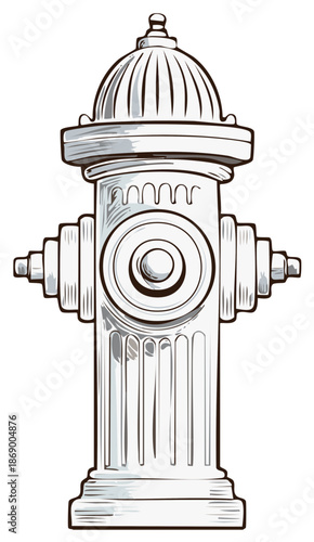 Hand drawn fire hydrant vector illustration. Monochrome vintage style sketch of urban water plug isolated.