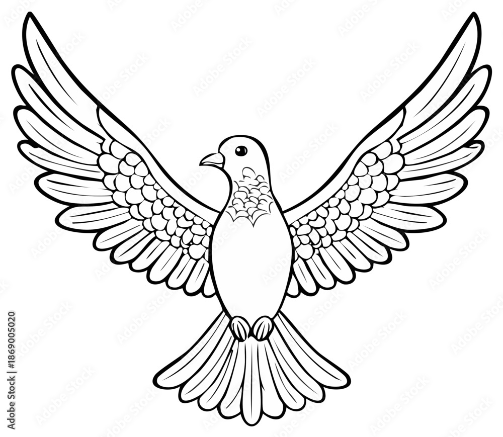 Obraz premium Dove Flying with Open Wings Detailed Line Art Illustration Symbol