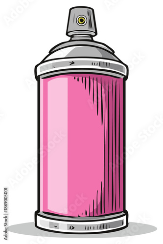 Cartoon illustration of a pink aerosol spray paint can for street art