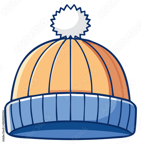 Cartoon Knitted Winter Hat with Pom Pom Warm Headwear Illustration