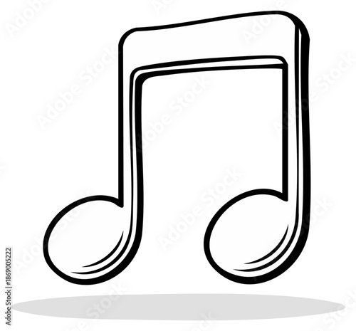 Simple Hand Drawn Musical Eighth Note With Shadow and Outline