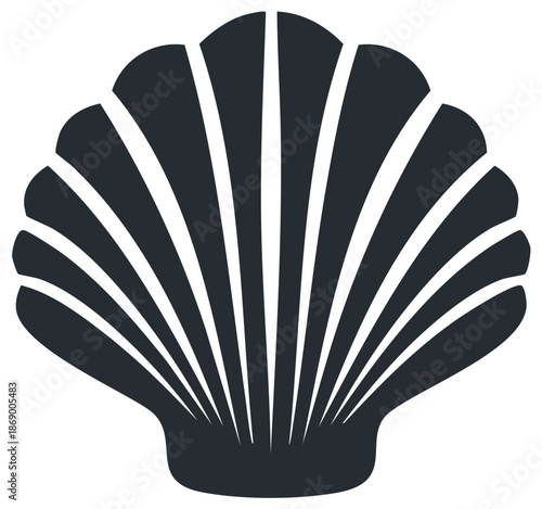 Dark Gray Scallop Shell Graphic Icon Isolated on White Background