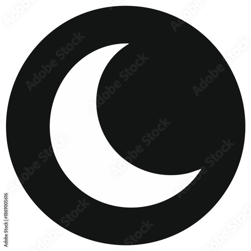 Simple Crescent Moon Icon Isolated on Black Circle Background
