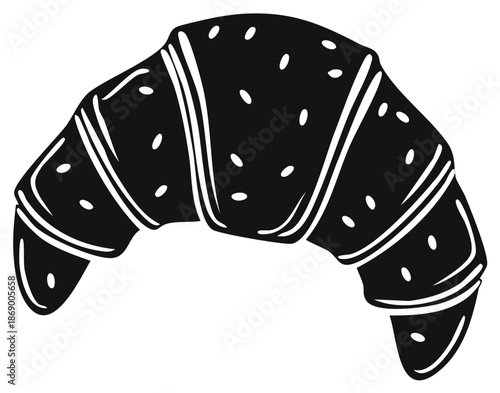 Classic French Croissant Pastry Hand Drawn Style Black and White Illustration