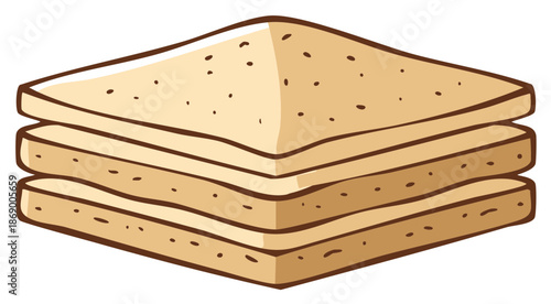 Stack of three slices of white bread cartoon illustration for a sandwich