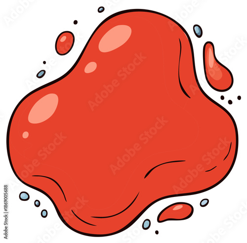 Bright Red Bloated Liquid Blob Splashing Outward with Small Bubbles