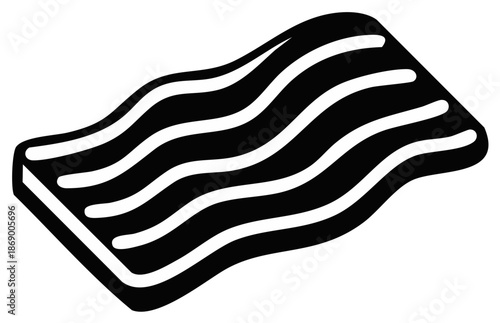 Stylized black and white illustration of a wavy strip of bacon